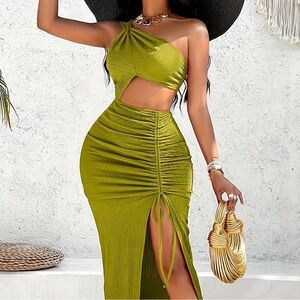Chic Olive Green One-Shoulder Dress